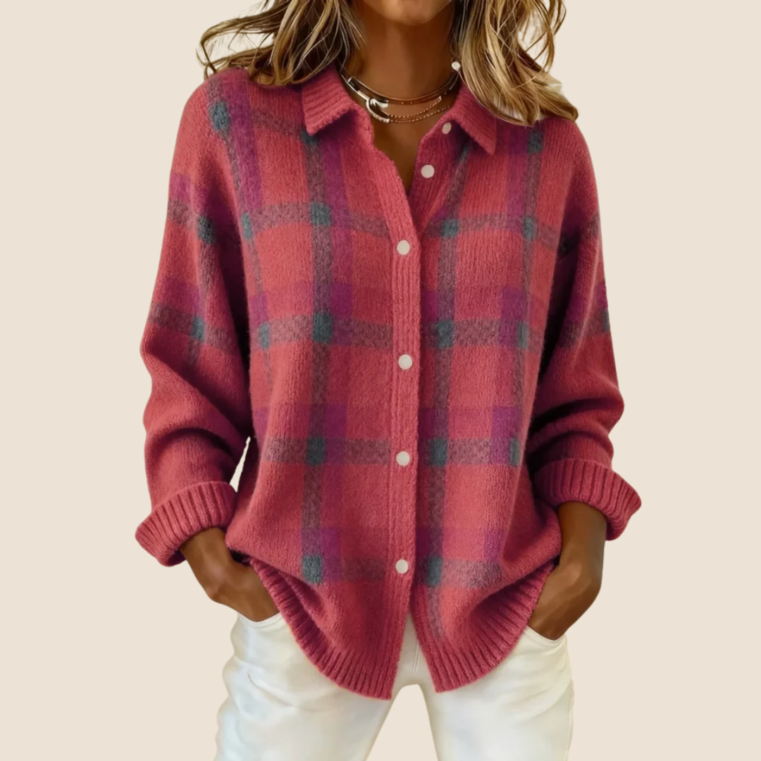 Retro Check Button Sweater For Women | Elodie