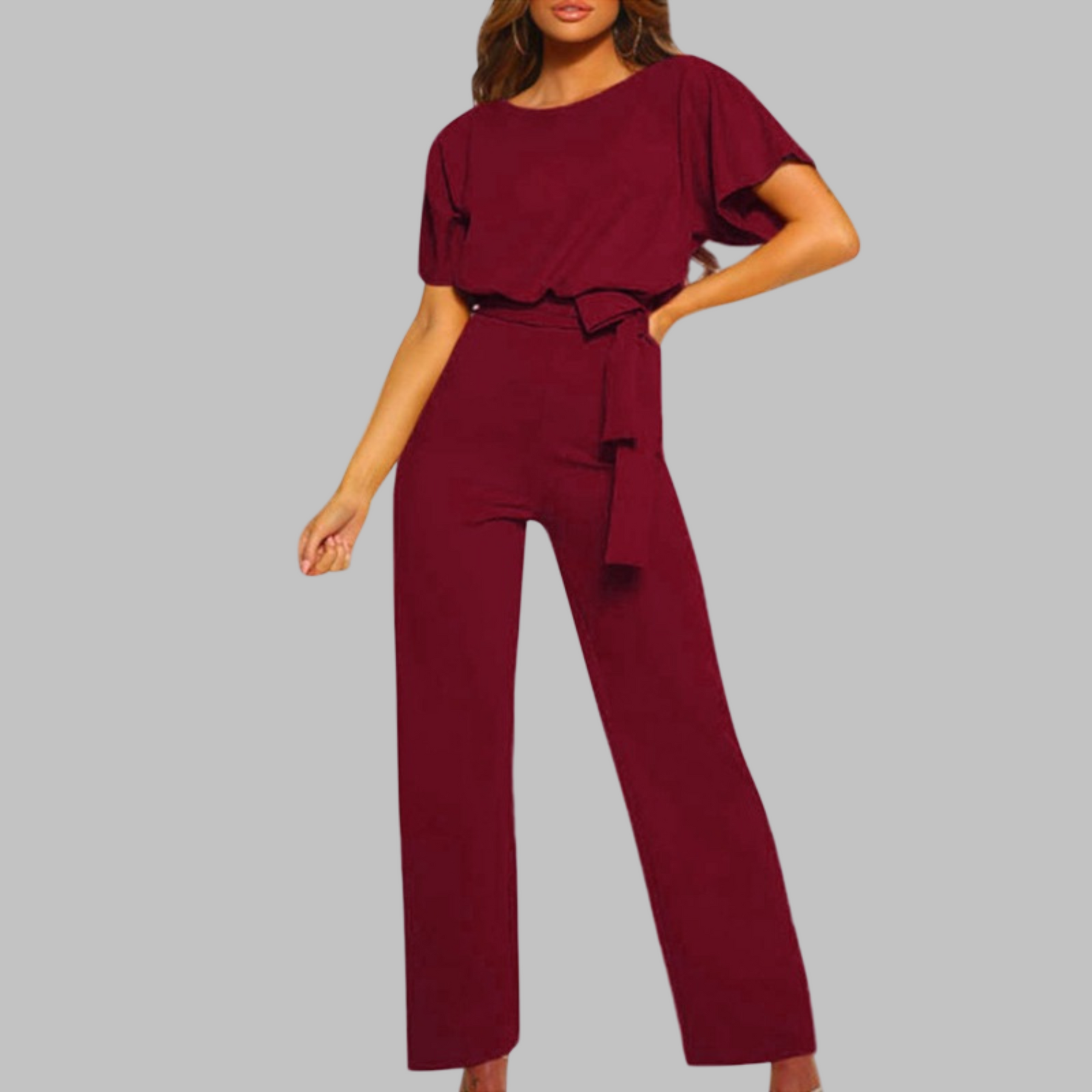 Casual Tie Front Batwing Sleeve Jumpsuit For Women | Elanora