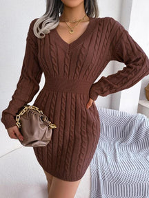 Cozy Long Sleeve V Neck Sweater Dress For Women | Mirevalda