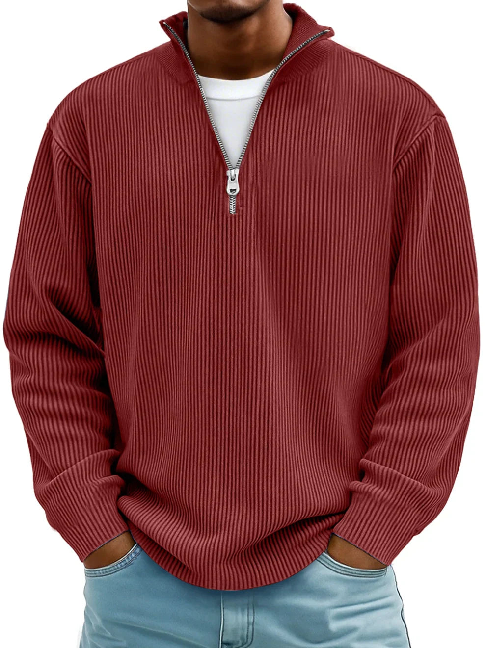 Half Zip Ribbed Sweater For Men | Dario