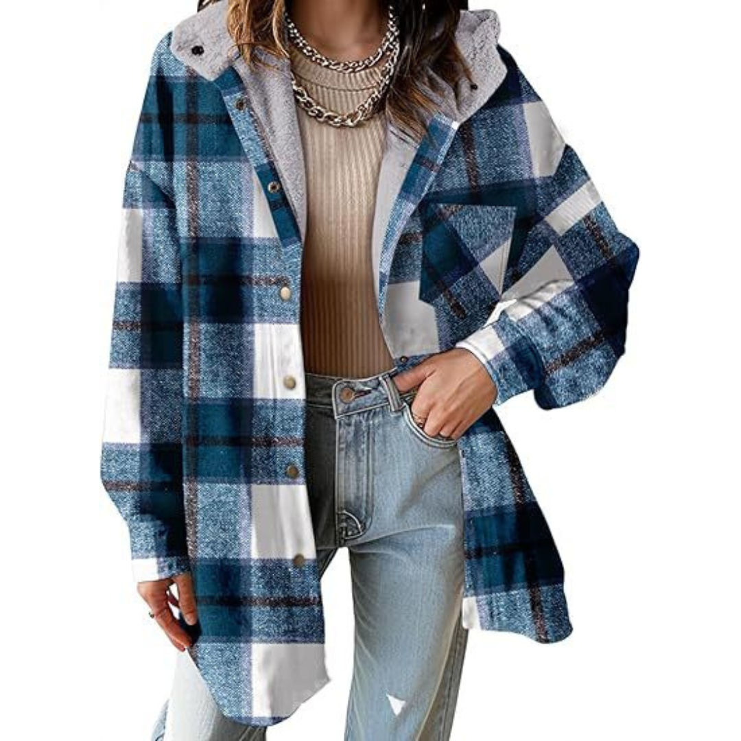 Relaxed Fit Hooded Plaid Jacket For Women | Brinley