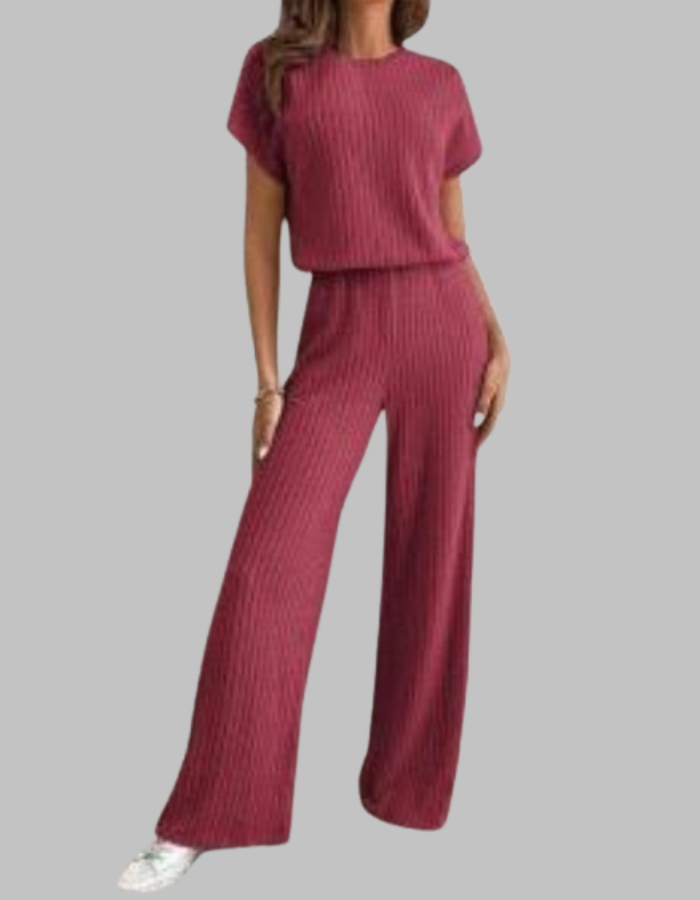 Casual Short Sleeve Top And Trousers Set For Women | Elamirae