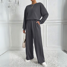 Casual Long Sleeve Sweatshirt And High Waist Trousers Set For Women | Veloura