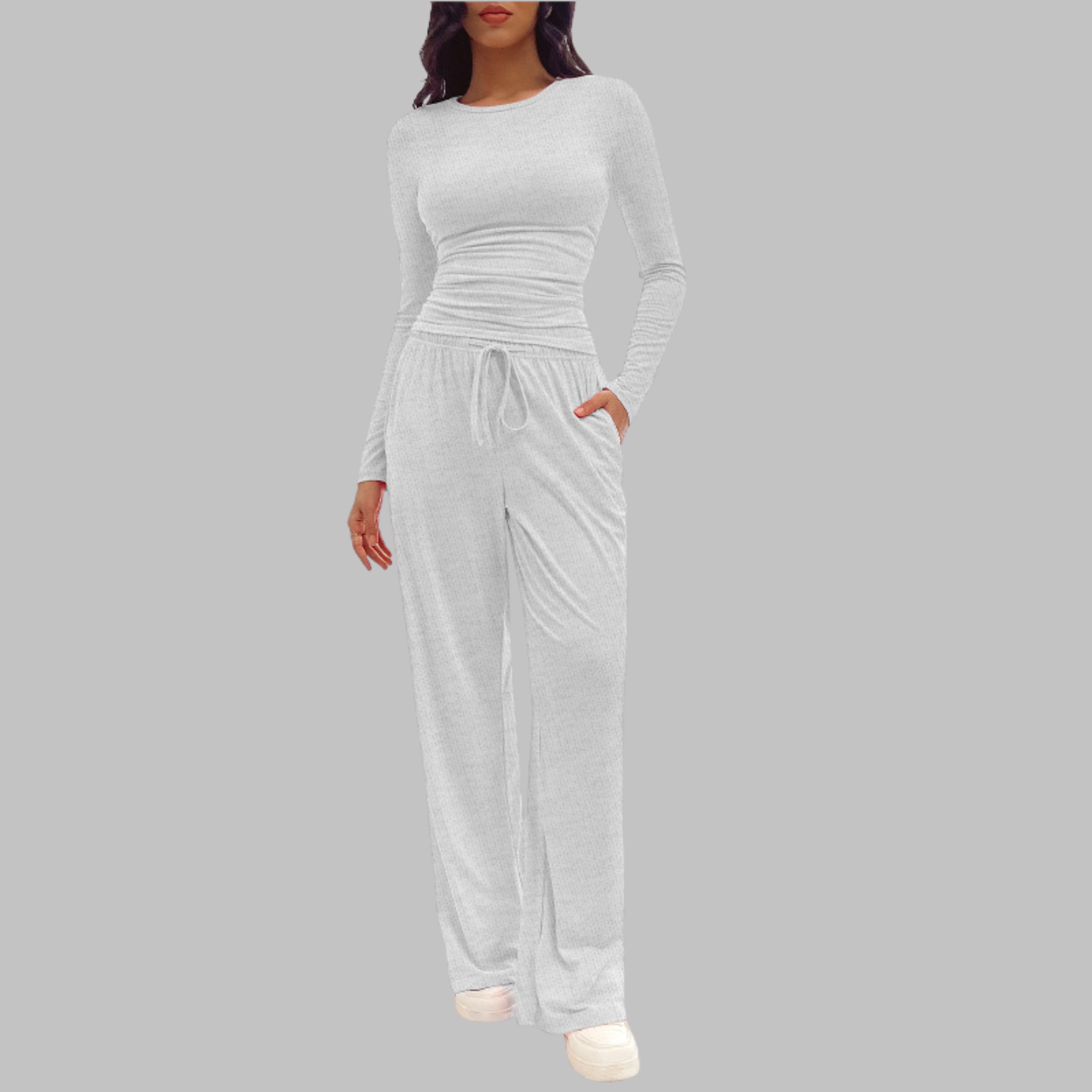 Casual Long Sleeve Top And Wide Leg Trousers Set For Women | Virella