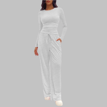 Casual Long Sleeve Top And Wide Leg Trousers Set For Women | Virella