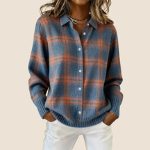 Retro Check Button Sweater For Women | Elodie