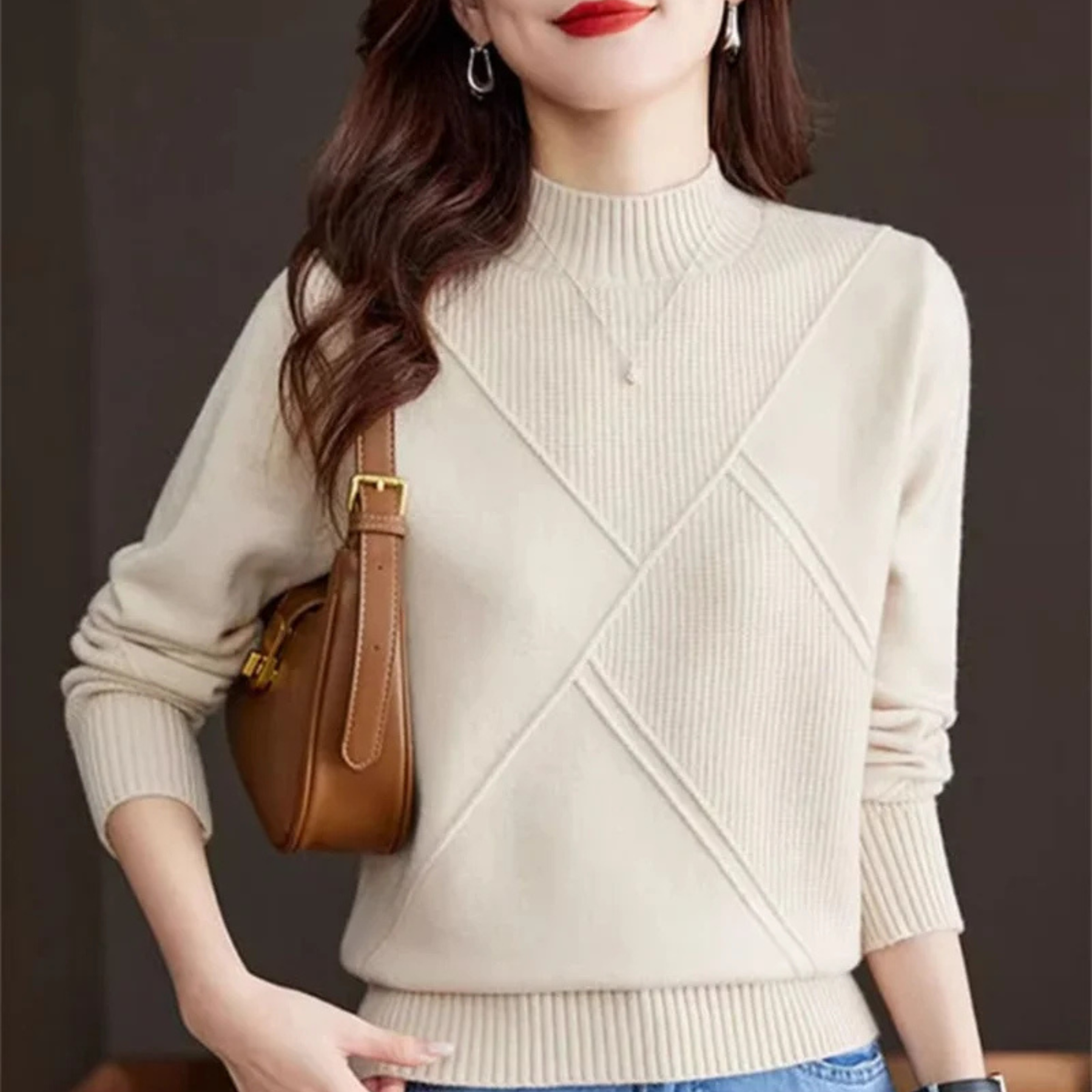 Ribbed Mock Neck Sweater For Women | Elowenna