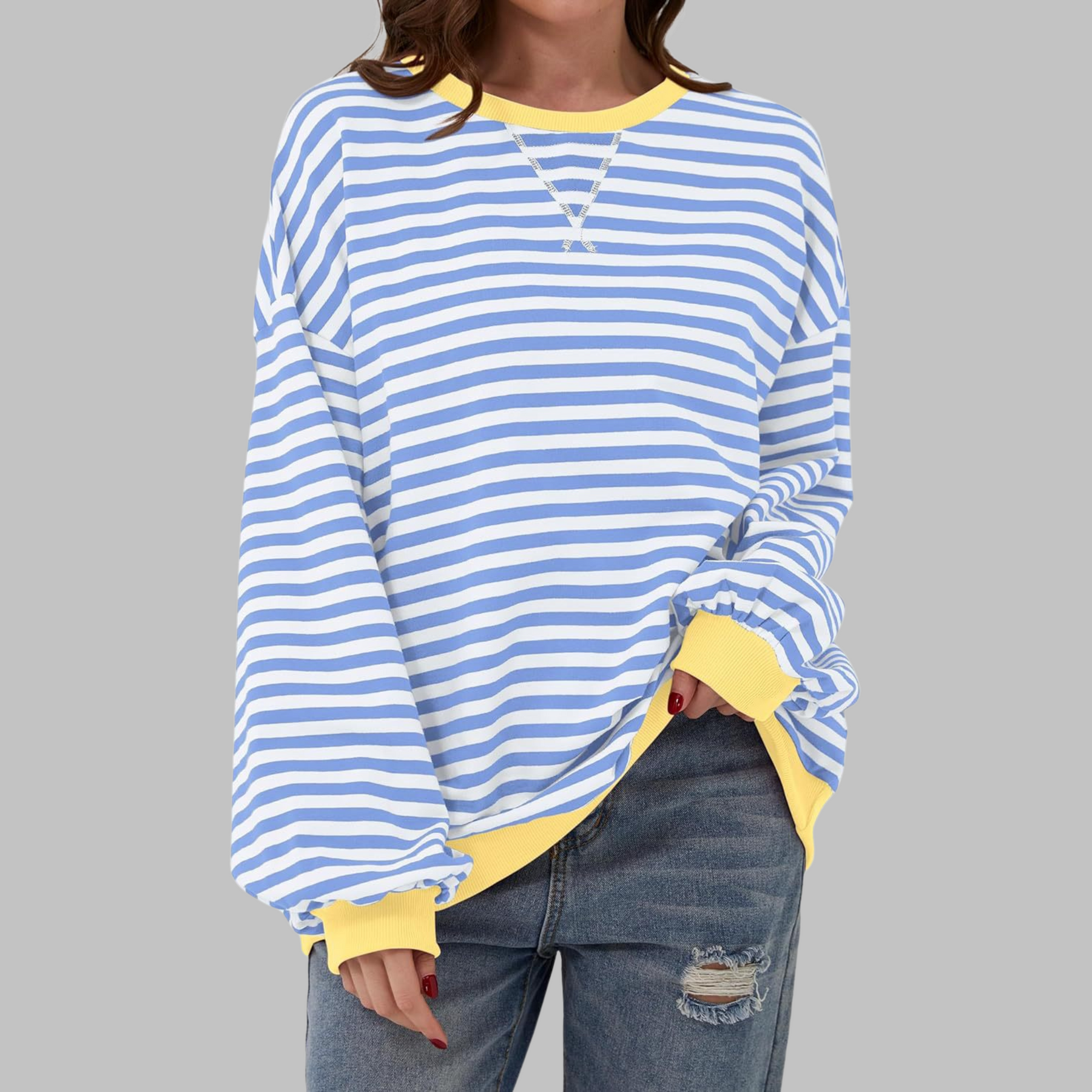 Striped Long Sleeve Round Neck Sweatshirt For Women | Mila