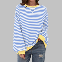 Striped Long Sleeve Round Neck Sweatshirt For Women | Mila