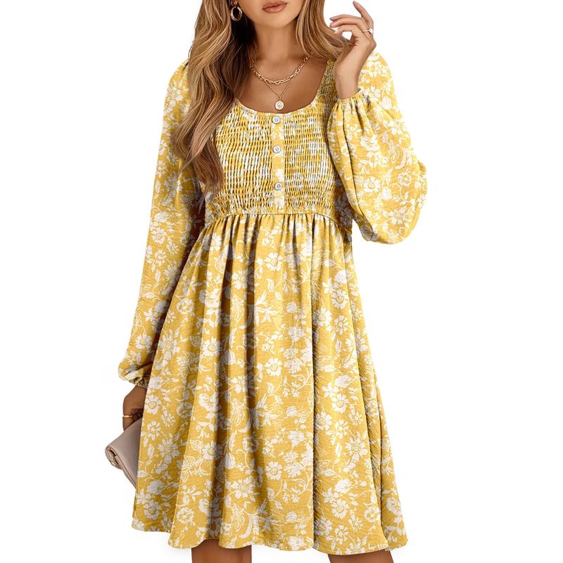 Casual Smocked Empire Waist A Line Dress For Women | Clarimelle