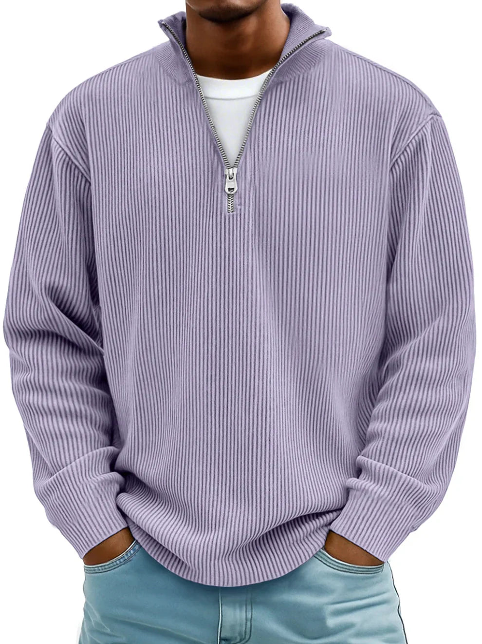 Half Zip Ribbed Sweater For Men | Dario