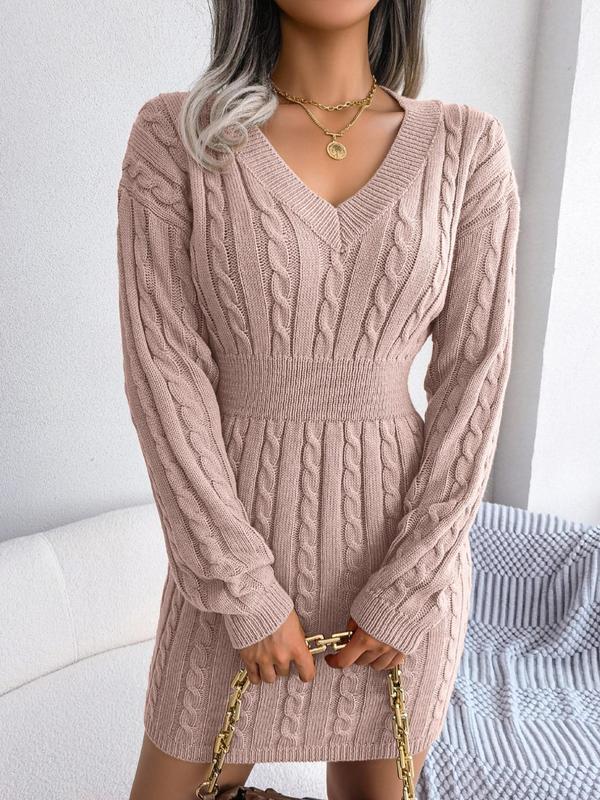 Cozy Long Sleeve V Neck Sweater Dress For Women | Mirevalda