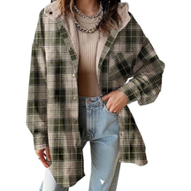 Relaxed Fit Hooded Plaid Jacket For Women | Brinley