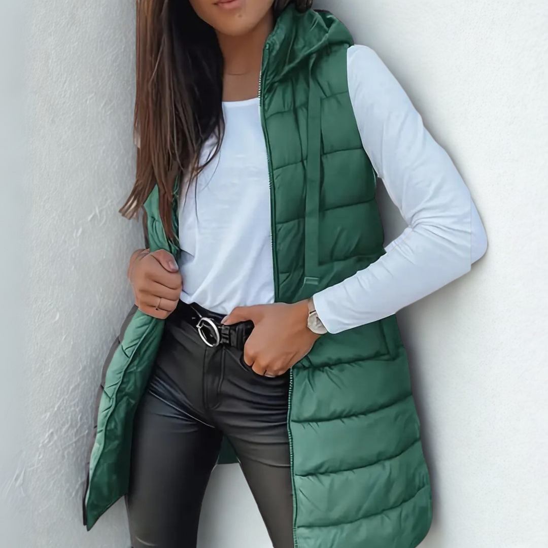Long Quilted Hooded Gilet for Women | Arlisse
