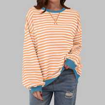 Striped Long Sleeve Round Neck Sweatshirt For Women | Mila