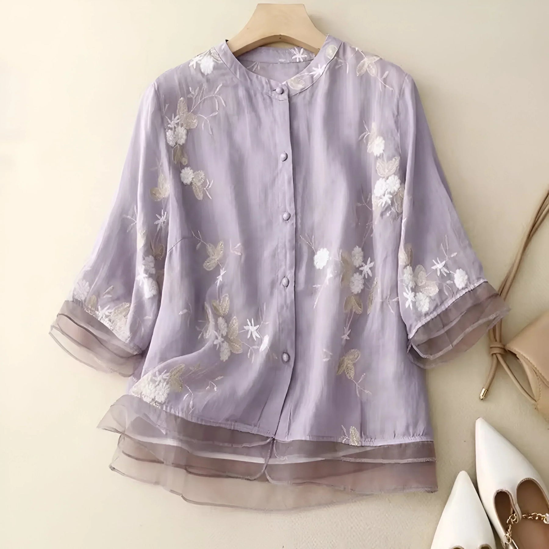 Embroidered Floral Button Blouse For Women | Liora