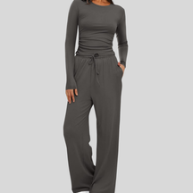 Casual Long Sleeve Top And Wide Leg Trousers Set For Women | Virella