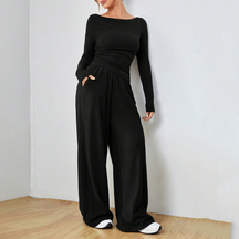 Long Sleeve Top And Wide Leg Trousers Set For Women | Selene