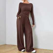 Long Sleeve Top And Wide Leg Trousers Set For Women | Selene