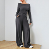 Long Sleeve Top And Wide Leg Trousers Set For Women | Selene