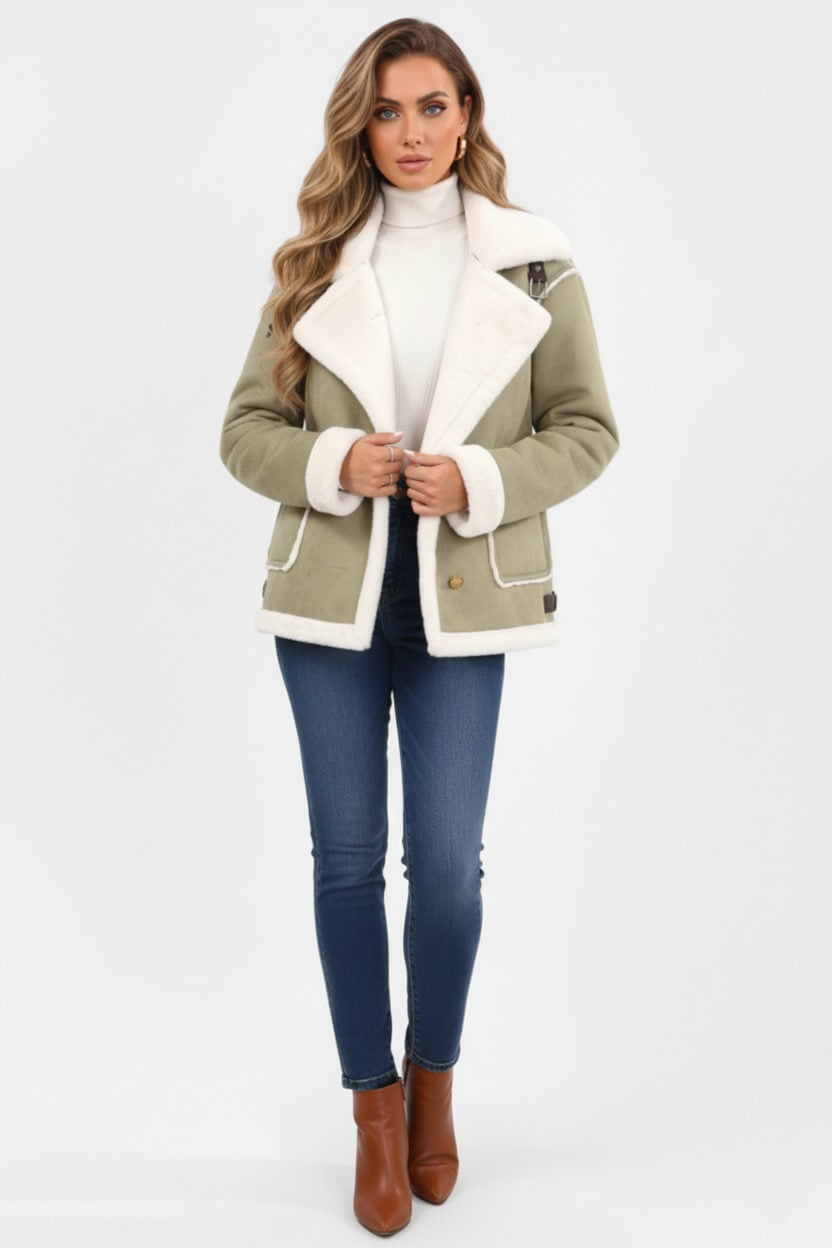 Lapel Trim Shearling Style Jacket For Women | Maelis