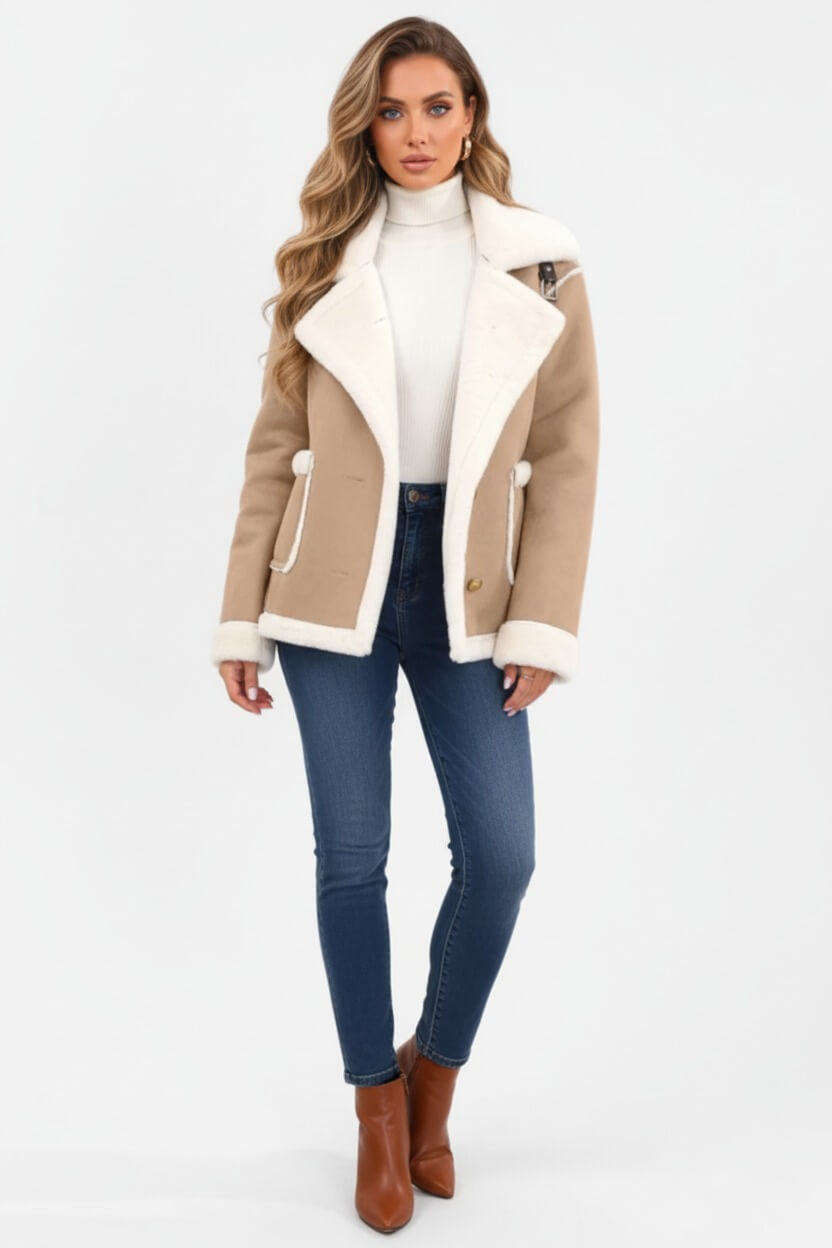 Lapel Trim Shearling Style Jacket For Women | Maelis