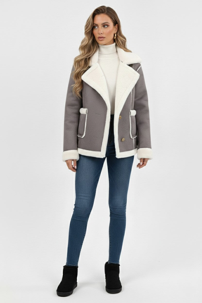 Lapel Trim Shearling Style Jacket For Women | Maelis