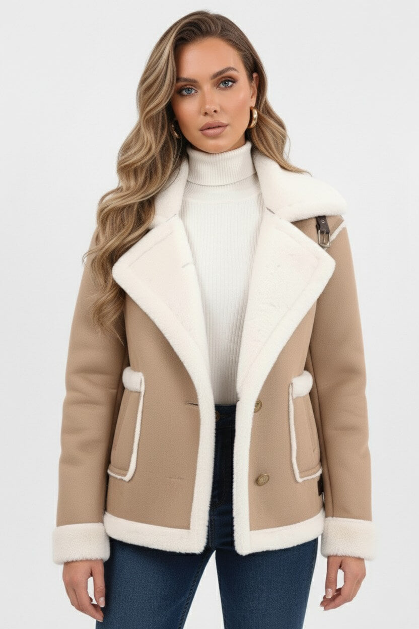 Lapel Trim Shearling Style Jacket For Women | Maelis