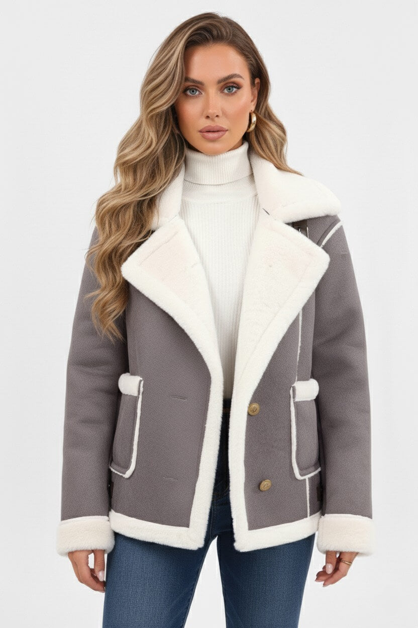 Lapel Trim Shearling Style Jacket For Women | Maelis