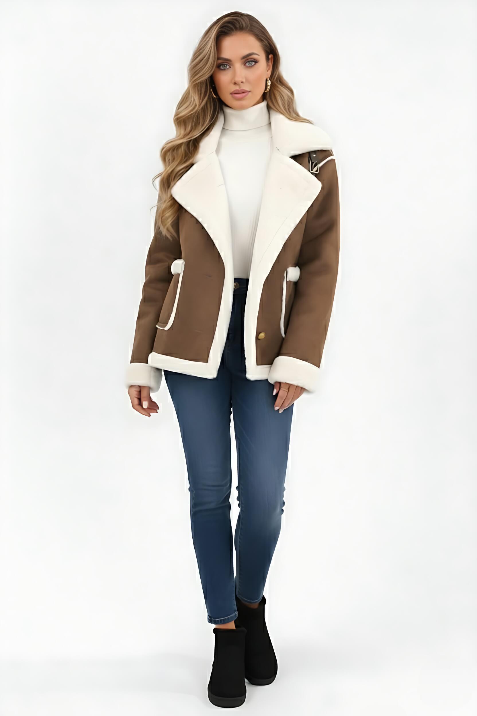 Lapel Trim Shearling Style Jacket For Women | Maelis
