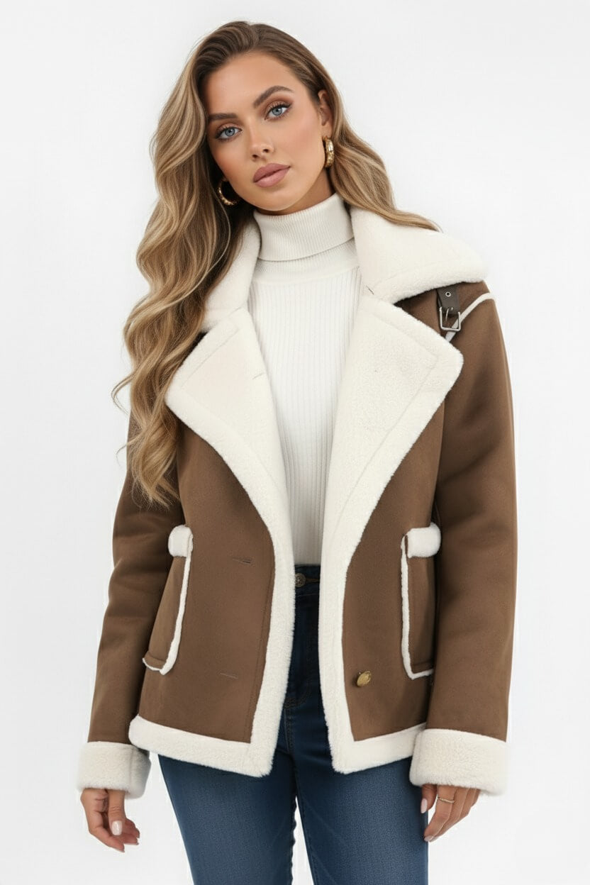 Lapel Trim Shearling Style Jacket For Women | Maelis