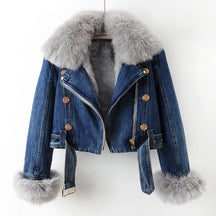 Cropped Denim Jacket With Fur Trim For Women | Valentina