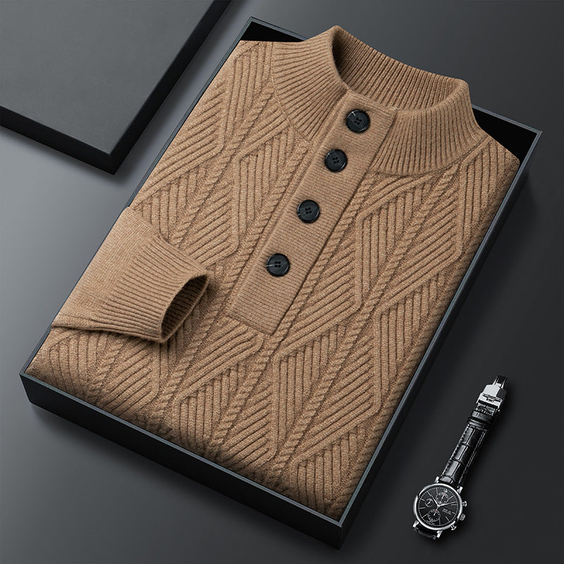 Textured Button Neck Sweater for Men | Leandro