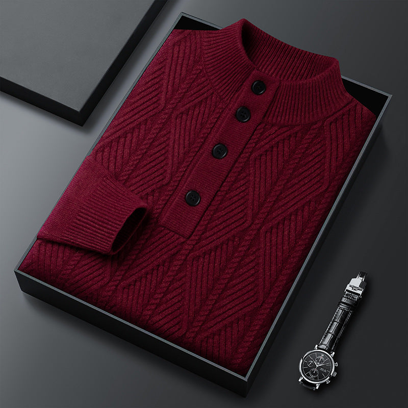 Textured Button Neck Sweater for Men | Leandro