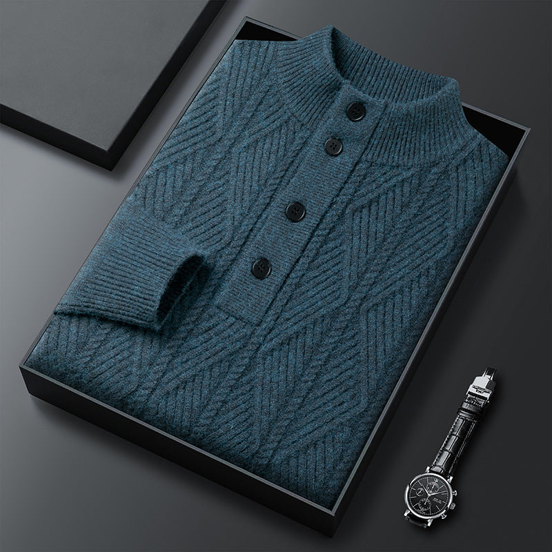 Textured Button Neck Sweater for Men | Leandro