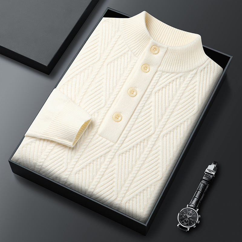 Textured Button Neck Sweater for Men | Leandro