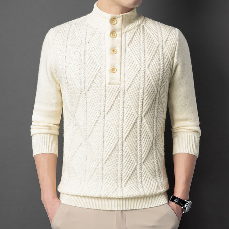 Textured Button Neck Sweater for Men | Leandro