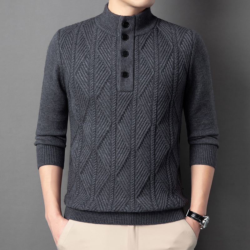Textured Button Neck Sweater for Men | Leandro