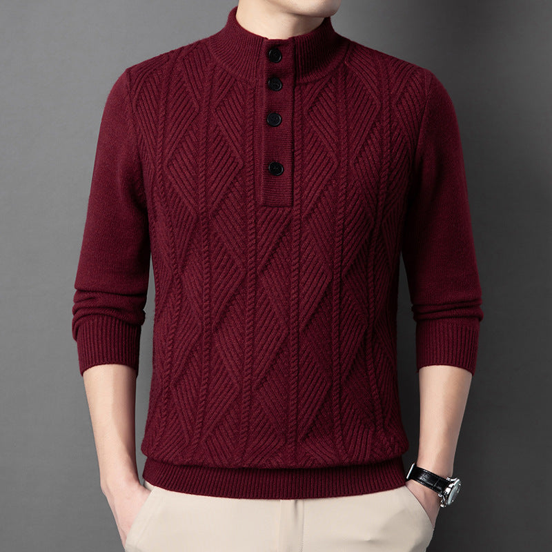 Textured Button Neck Sweater for Men | Leandro