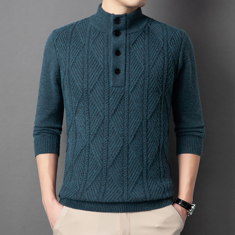 Textured Button Neck Sweater for Men | Leandro