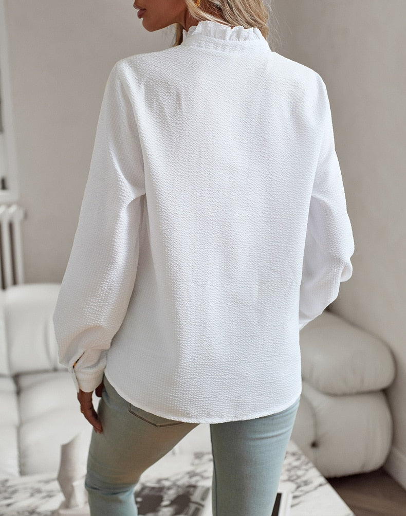 Ruffle Detail Long Sleeve Blouse For Women | Celestine