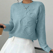 Floral Embossed Crew Neck Sweater For Women | Mirevella