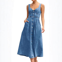 Sleeveless Button Front Denim Dress For Women | Alvera