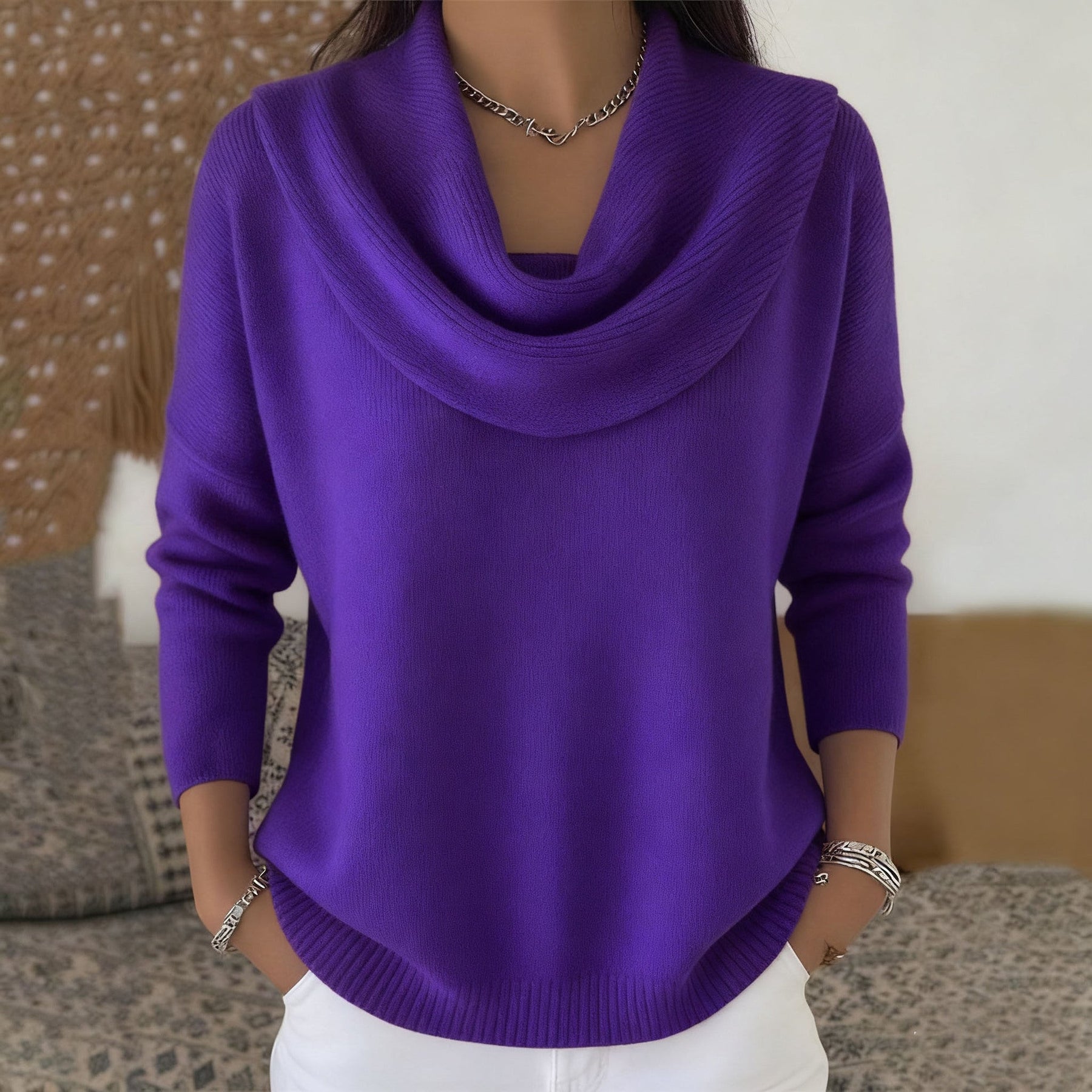 Draped Cowl Neck Sweater For Women | Elara