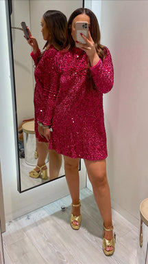 Elegant Sequin Dress With Fitted Round Neck And Long Sleeves For Women | Bellarise