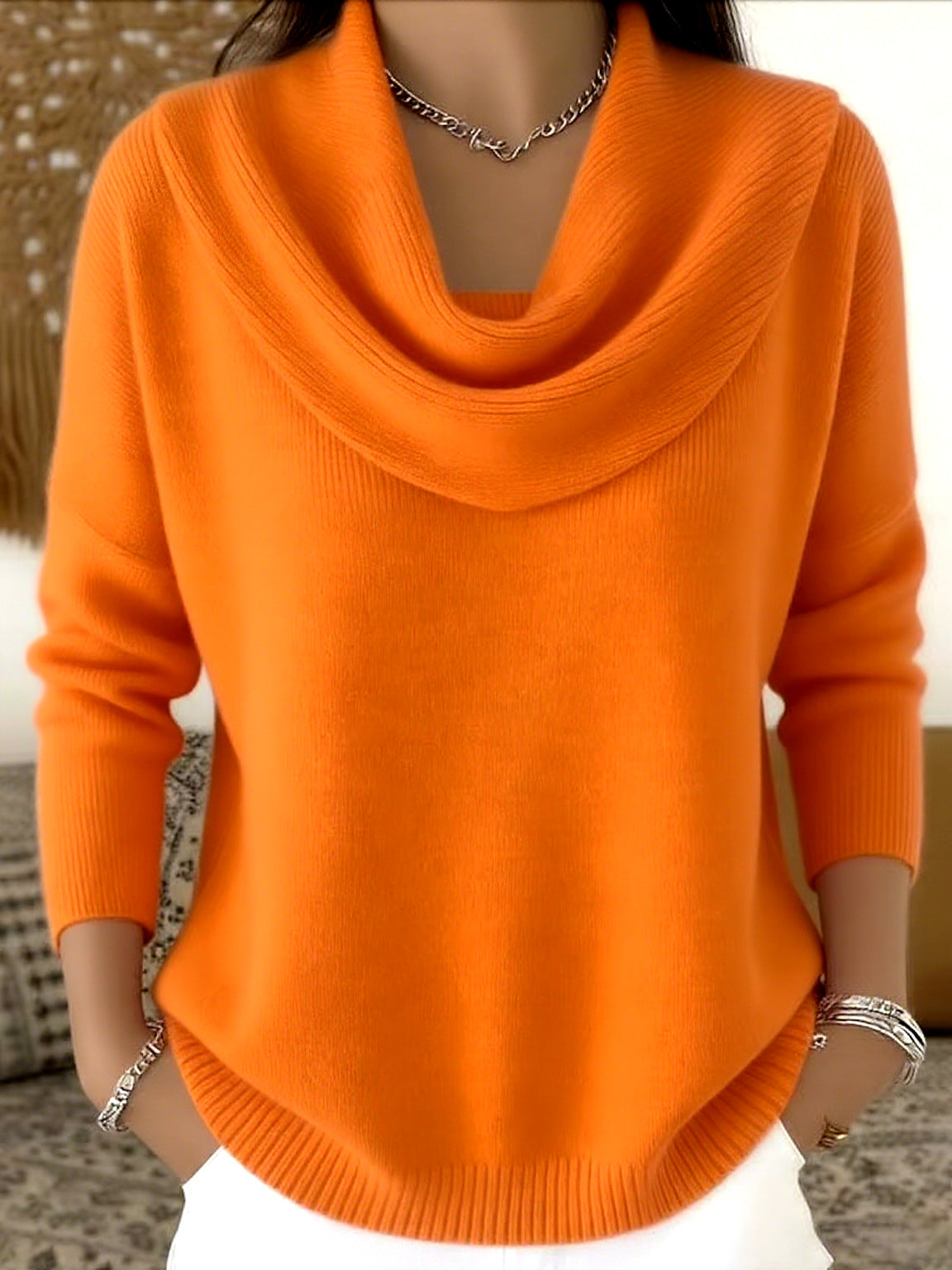 Draped Cowl Neck Sweater For Women | Elara