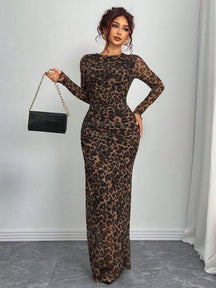 Printed Long Sleeve Bodycon Long Dress For Women | Arissa