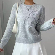 Floral Embossed Crew Neck Sweater For Women | Mirevella