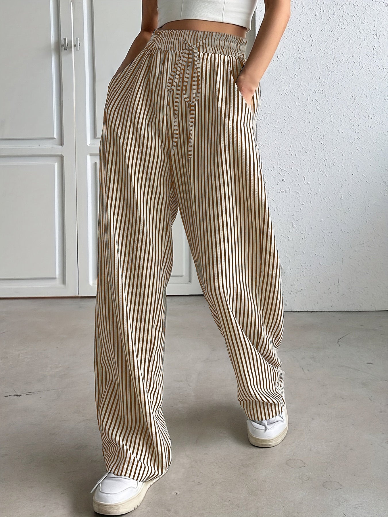 Striped Relaxed Fit Trousers For Women | Avelisse