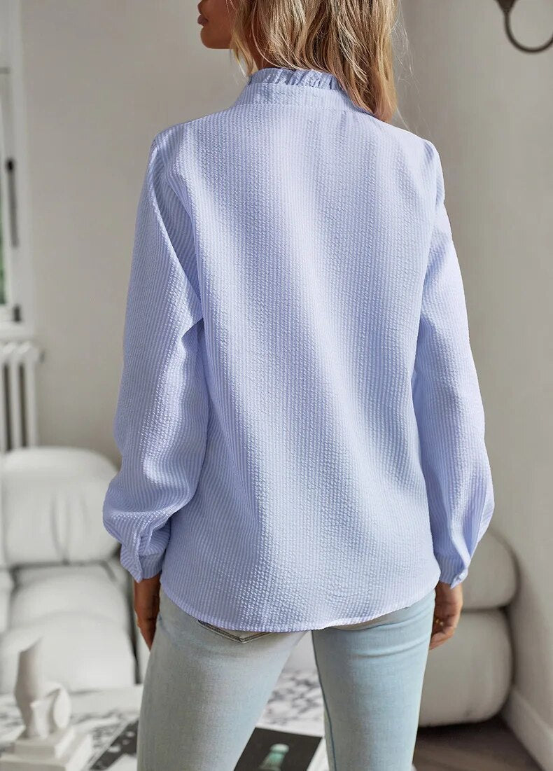 Ruffle Detail Long Sleeve Blouse For Women | Celestine